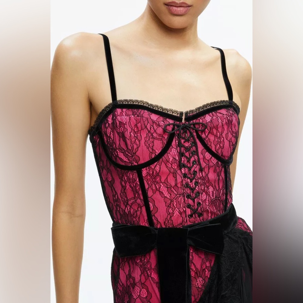 NWT Alice + Olivia CHANTIL LACE RUFFLE MINI GOWN